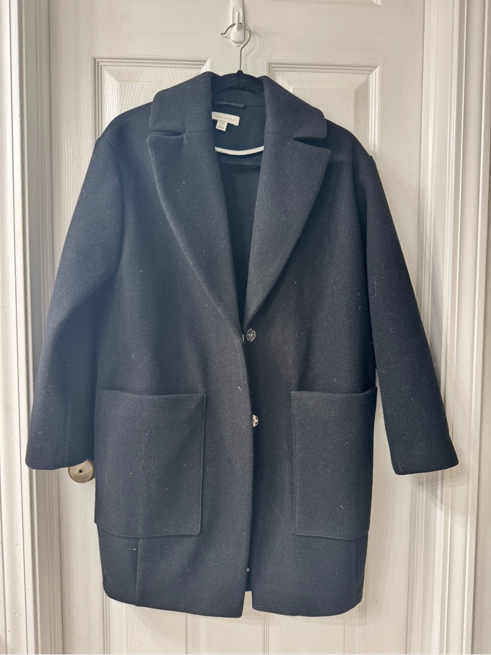 Topshop Black Wool Pea Coat with Patch Pockets